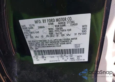 2011 Ford Escape Xlt из США, поврежденный, VIN 1FMCU9DG6BKB21924